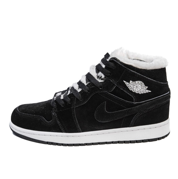 Jordan 1 Retro Mid Black White Winter С МЕХОМ