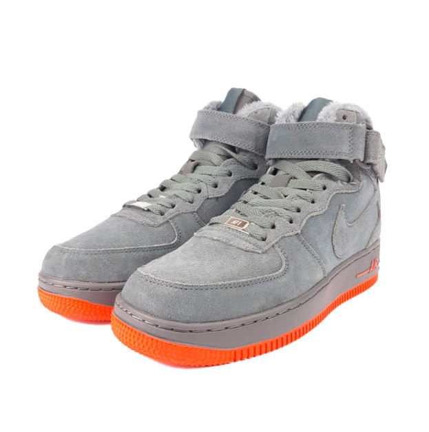 Nike Air Force 1 High Grey Red Suede Winter С МЕХОМ